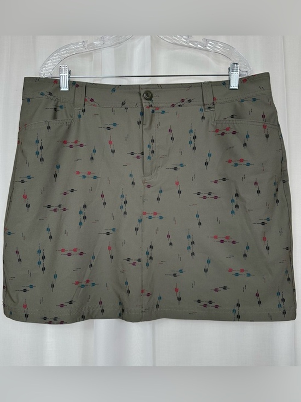 Eddie‎ Bauer Adventurer 2.0 Skort Womens 16 Olive Green Arrow Sprig Print Hiking